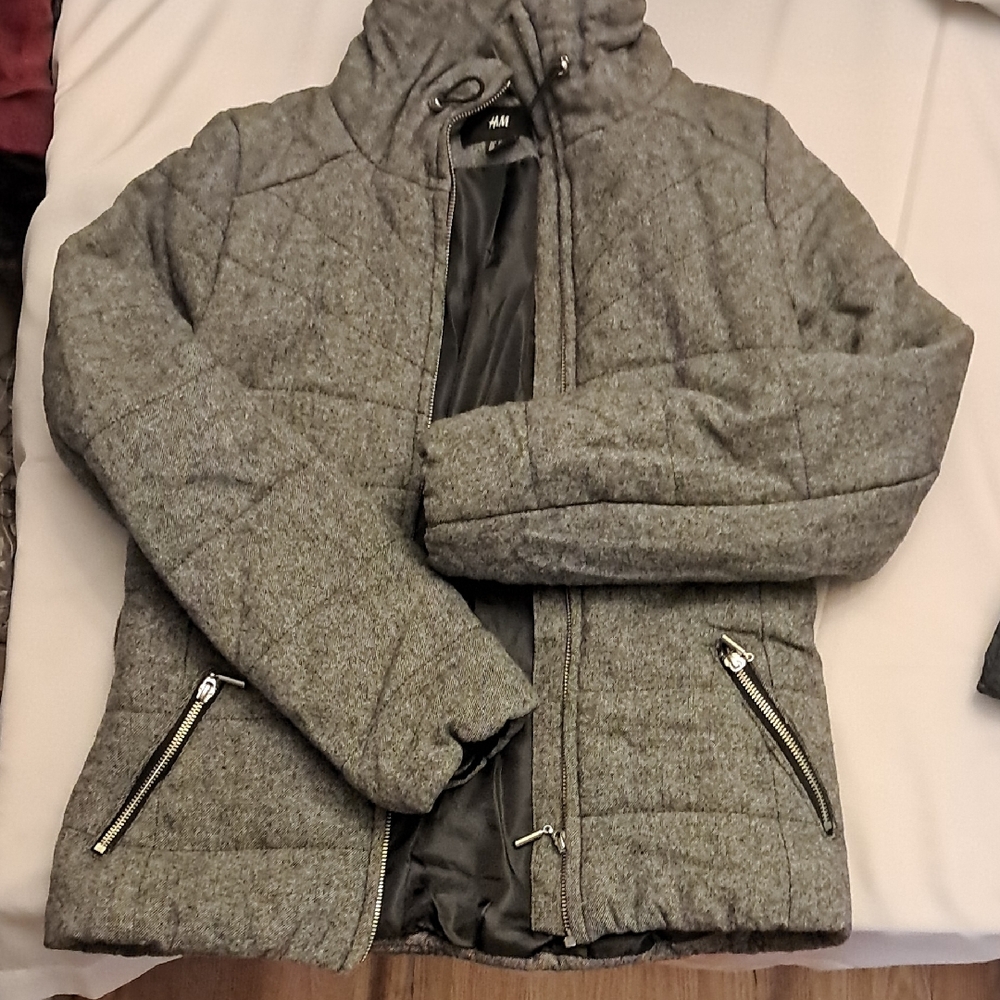 H&M Charcoal Quilted Jacket with Hood